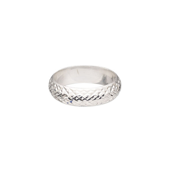 Ring, sterling silver, 6mm wide with diamond-cut cross-hatched design, size 9. Sold individually. image number 0
