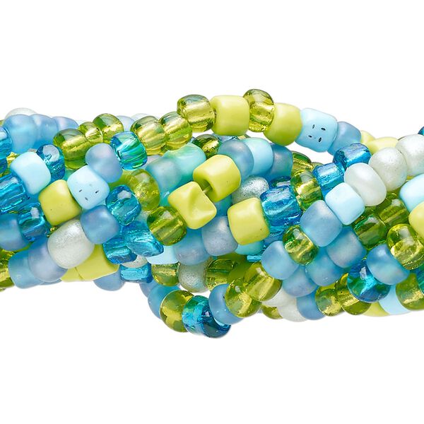 Bead mix 1pkg6, glass, translucent and opaque mixed colors, 4x3mm-5x4mm round. 14-inch strands, approximately 670 beads. image number 0