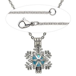 Necklace, Simple and Sleek Jewelry™, crystal and imitation rhodium-finished "pewter" with stainless steel chain, 24 inches. Sold individually.