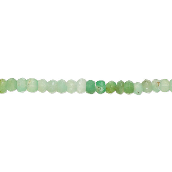 Bead, chrysoprase (natural), light to medium, 3x2mm-4x3mm hand-cut faceted rondelle with set pattern and 0.4-1.4mm hole, B grade, Mohs hardness 6-1/2 to 7. Sold per 13-inch strand, approximately 140 beads. image number 0