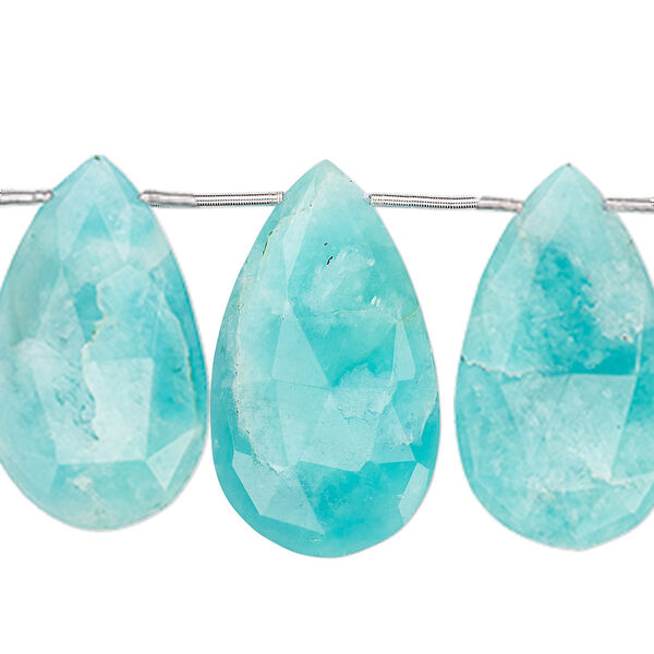 Bead, amazonite (natural), 25x15mm hand-cut top-drilled faceted puffed teardrop, B grade, Mohs hardness 6 to 6-1/2. Sold per pkg of 5 beads. image number 0