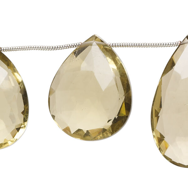 Lemon quartz 1pkg10, hand-cut top-drilled faceted puffed teardrop bead 20x14mm-31x21mm image number 0