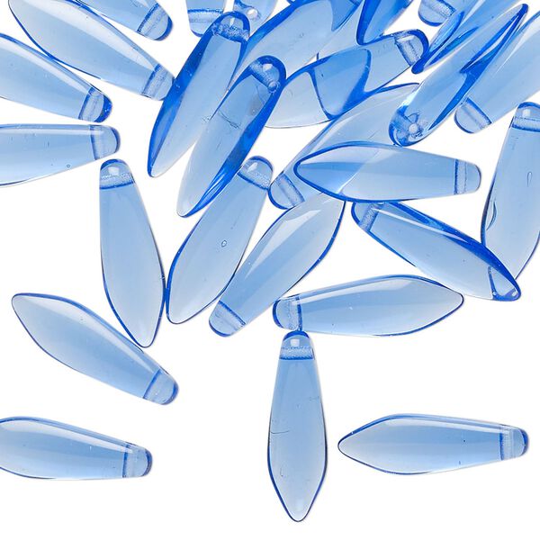 Bead 1pkg50 Czech pressed glass, transparent light cobalt, 15.5x5mm top-drilled dagger. image number 0
