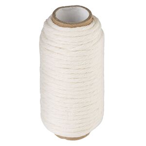 Cord, cotton, white, 3mm round. Sold per 10-yard spool.