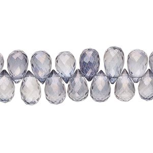 Quartz crystal 1pkg1, hand-cut top-drilled micro-faceted teardrop bead 7 inch 7x5mm-12x7mm