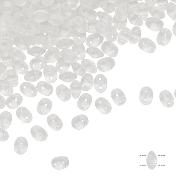 Bead, Preciosa Twin™, Pressed Twin, Czech pressed glass, matte clear, 5x2.5mm oval with 2 holes. Sold per 50-gram pkg. image number 0