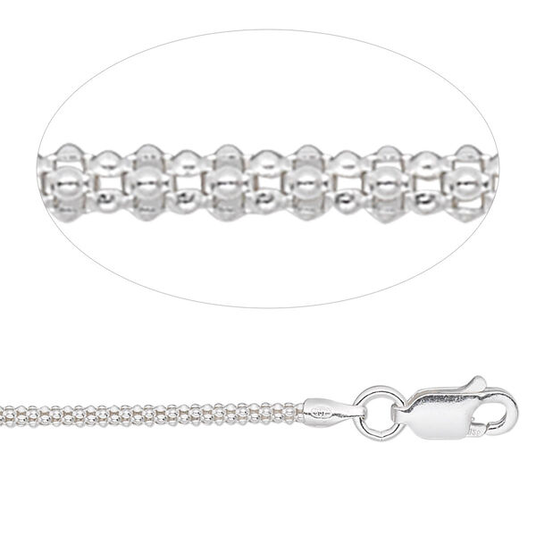Chain, sterling silver, 1.8mm popcorn, 18 inches with lobster claw clasp. Sold individually. image number 0