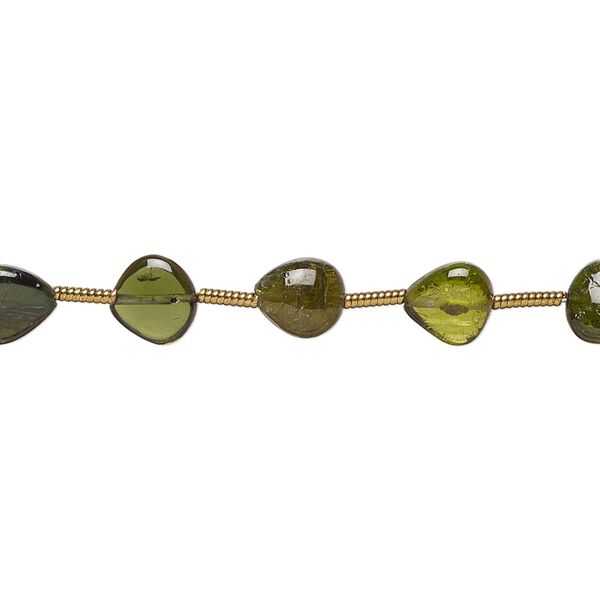 Green tourmaline 1pkg18, hand-cut puffed teardrop bead natural 6x4mm-7x5mm image number 0