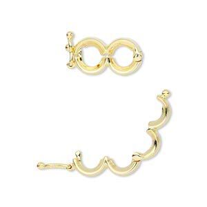 Clasp 1pkg1 gold-plated, 15x8mm hinged figure 8 / safety latch / 4mm opening, brass 1-strand