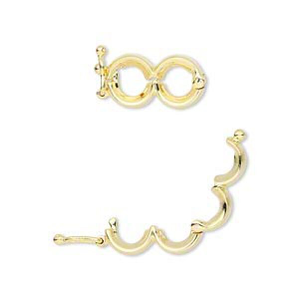 Clasp, lariat style with safety, gold-plated brass, 15x8mm hinged figure 8, 4mm holes. Sold individually. image number 0