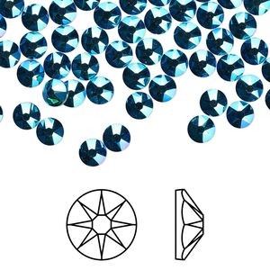 Flat back 1440pk blue zircon shimmer foil back, Swarovski® 3.8-4mm rose round SS16 2088