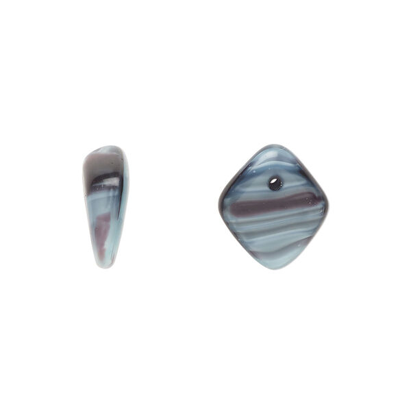 Bead, Czech pressed glass, light blue/black, 14x5mm diamond drop. Sold per 15" to 16" strand. image number 0