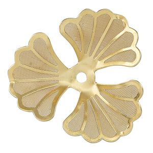 Component, gold-finished steel, 37.5mm single-sided ginkgo leaves. Sold per pkg of 4.