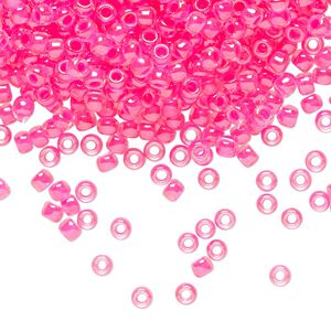 Seed bead, TOHO BEADS®, glass, pkg/50g, #8 round, translucent luminous inside color neon pink (TR-08-978).
