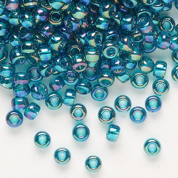 Seed bead, Miyuki, glass, pkg/25g, #6 rocaille, translucent rainbow teal (RR-2458). image number 0