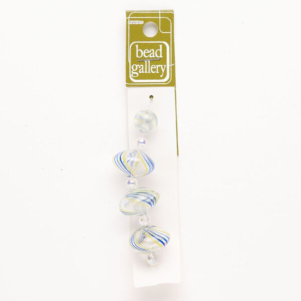 Bead 1pkg4 handblown glass, mixed sizes / line design, assortment transparent blue / yellow / clear image number 0