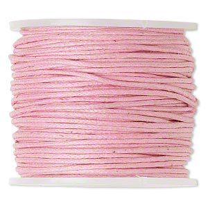 Cord, waxed cotton, light pink, 1mm, 20-pound test. Sold per 25-meter spool.