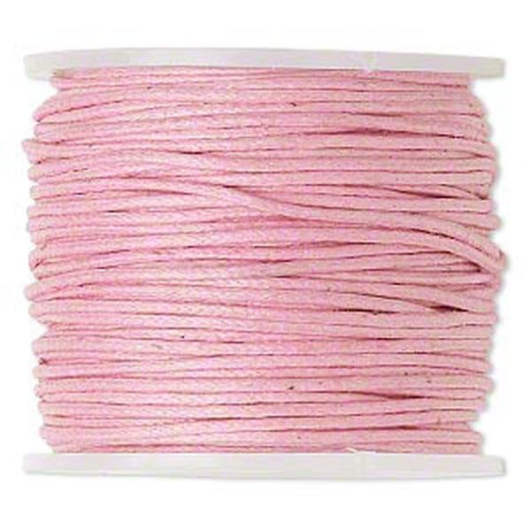 Cord, waxed cotton, light pink, 1mm, 20-pound test. Sold per 25-meter spool. image number 0