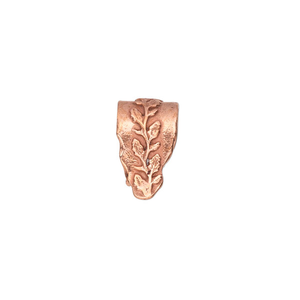 Bail, ice-pick, red bronze, 15x8mm fancy shield with leafy vine design, 12mm grip length. Sold individually. image number 0