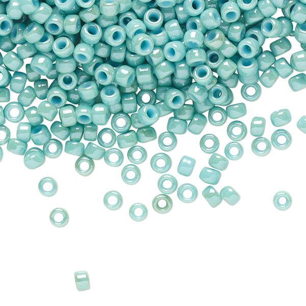 Seed bead, TOHO BEADS®, glass, pkg/7.5g, #8 round, opaque luster lagoon (TR-08-1611). image number 0