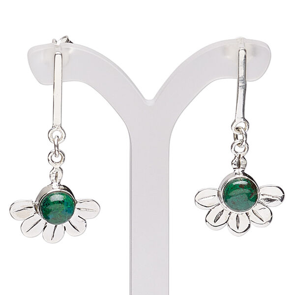 Earring, chrysocolla (stabilized) and sterling silver, 40mm with post, 20 gauge. Sold per pair. image number 0