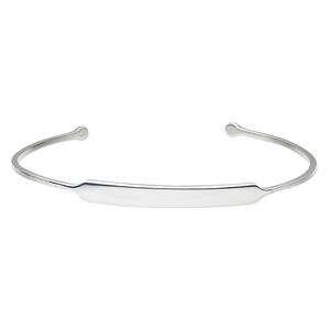 Bracelet, cuff, Create Compliments®, sterling silver, 2mm wide with 40x5mm blank plate, 7-1/2 inches. Sold individually.