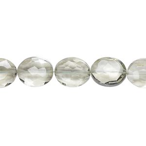 Green quartz 1pkg5, hand-cut faceted puffed oval bead natural 11x9mm