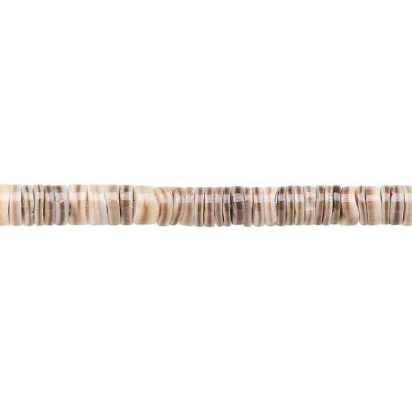 Bead, bat volute shell (natural), 4-5mm hand-cut heishi, Mohs hardness 3-1/2. Sold per 15-1/2" to 16" strand. image number 0