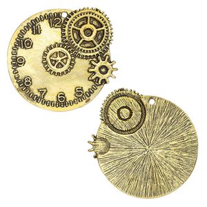 Focal, antique gold-finished "pewter" (zinc-based alloy), 47x45mm single-sided clock gears. Sold individually.
