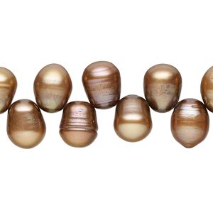 Freshwater pearl 1pkg1, rice C grade, 15 inch copper peacock 9x6mm-13x8mm cultured