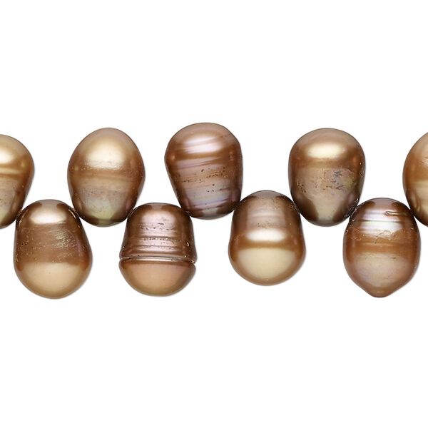 Freshwater pearl 1pkg1, rice C grade, 15 inch copper peacock 9x6mm-13x8mm cultured image number 0
