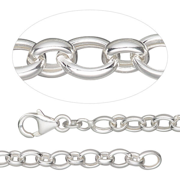 Chain, sterling silver, 5mm rolo, 7-1/2 inches with lobster claw clasp. Sold individually. image number 0