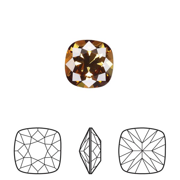 Fancy stone 1pk light amber foil back, Crystal Passions® 12mm square 4470 image number 0