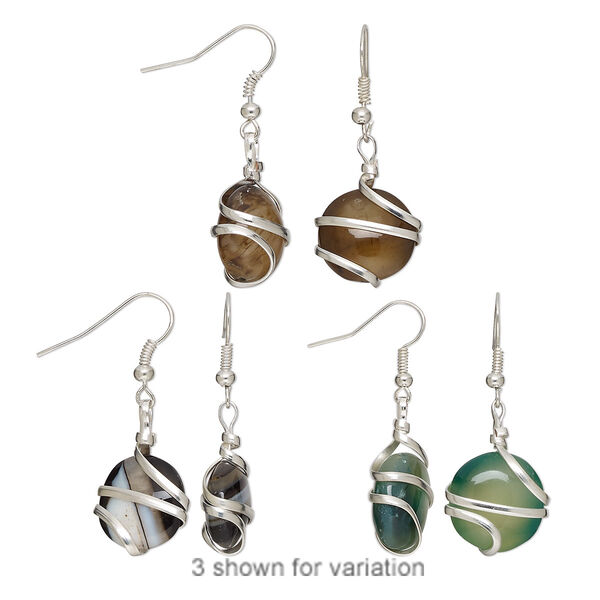 Agate / copper 1pkg2, silver-plated hand-cut tumbled nugget fishhook earring B grade, 22 gauge 38-42mm overall image number 0