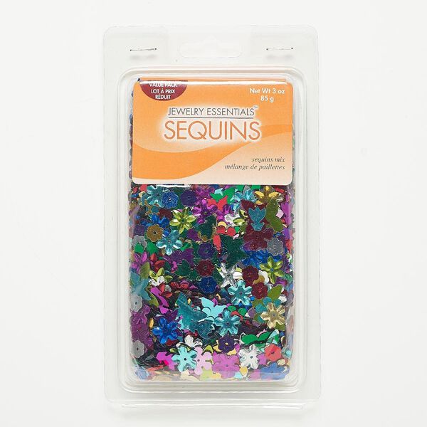 Sequin mix, sew-on and glue-on, plastic, 8mm-22x16mm flower and butterfly. Sold per 85-gram pkg, approximately 3,400 pieces. image number 0