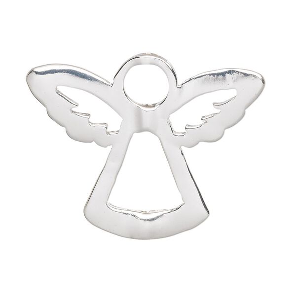Bead frame, silver-finished "pewter" (zinc-based alloy), 35x28mm angel, fits up to 6mm and 8mm bead. Sold per pkg of 2. image number 0