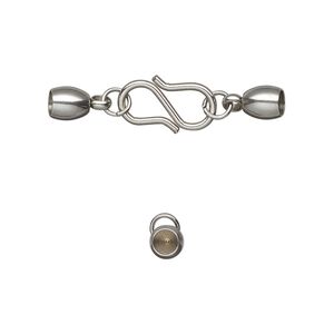 Clasp S-hook 1pkg1, 30x7mm / fits 5.5x4.5mm cord / 4mm 21 gauge jump ring, stainless steel 1-strand
