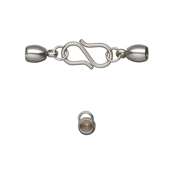 Clasp S-hook 1pkg1, 30x7mm / fits 5.5x4.5mm cord / 4mm 21 gauge jump ring, stainless steel 1-strand image number 0