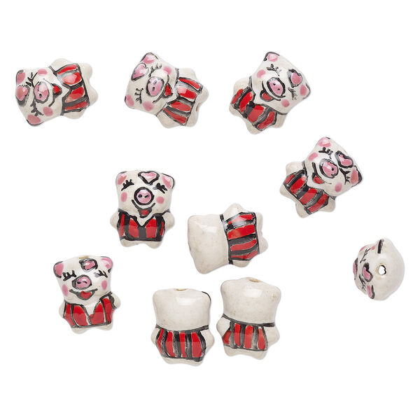 Bead, porcelain, multicolored, 18x14mm pig. Sold per pkg of 10. image number 0