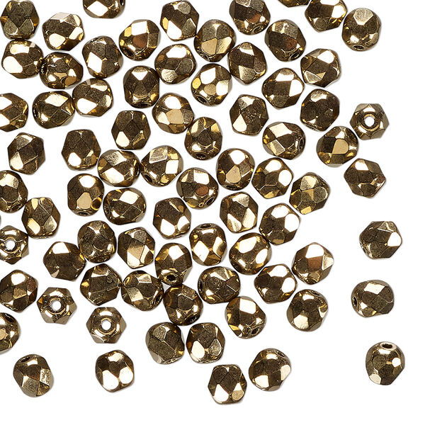 Bead 1pkg120 Czech fire-polished glass, opaque light bronze, 4mm faceted round. image number 0