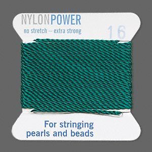 Thread, Griffin, nylon, green, size #16. Sold per 2-meter card (approximately 78 inches).