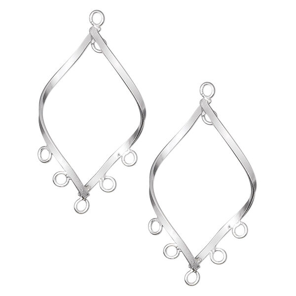 Drop, sterling silver, 23x13mm open flat wire twisted marquise with 6 loops. Sold per pkg of 2. image number 0