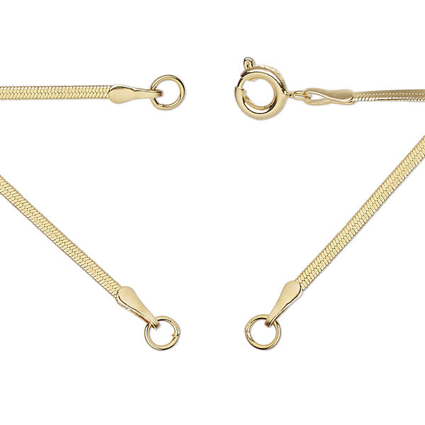 Necklace, gold-finished brass, 1.6mm flat snake, 18 inches in (2) 9" segments with (2) 3.5mm soldered jump rings and springing clasp. Sold Individually. image number 0