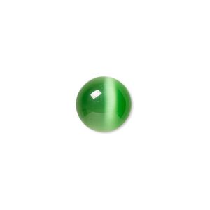 Cabochon, cat's eye glass (fiber optic glass), green, 12mm calibrated round, quality grade. Sold per pkg of 10.
