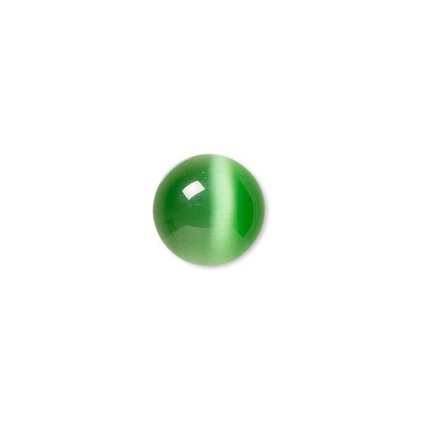 Cabochon, cat's eye glass (fiber optic glass), green, 12mm calibrated round, quality grade. Sold per pkg of 10. image number 0