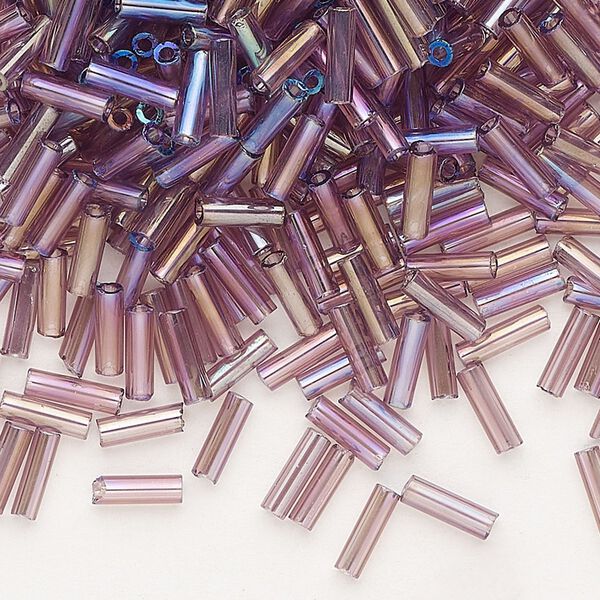 Bead, Preciosa Ornela Czech glass, bugle bead, pkg/50g, 1/4 inch, rainbow translucent light amethyst, (21010). image number 0
