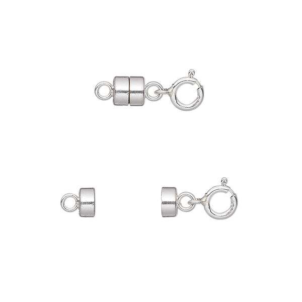 Clasp, magnetic converter, sterling silver, 4.5x4.5mm barrel and 5mm springring, 13x5mm overall. Sold individually. image number 0