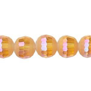 Bead 1pk 96 facets translucent golden blush AB half-matte, Celestial Crystal® 12mm round 8 inch