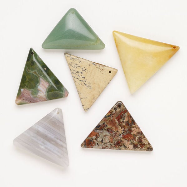 Multi-gemstone 1pkg6, top-drilled puffed / flat triangle focal mix 39x31mm-57x47mm image number 0