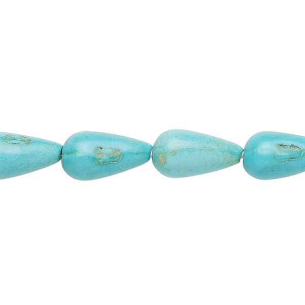 Bead, "turquoise" (resin) (imitation), light blue, 13x7mm-14x8mm teardrop. Sold per 15-inch strand. image number 0